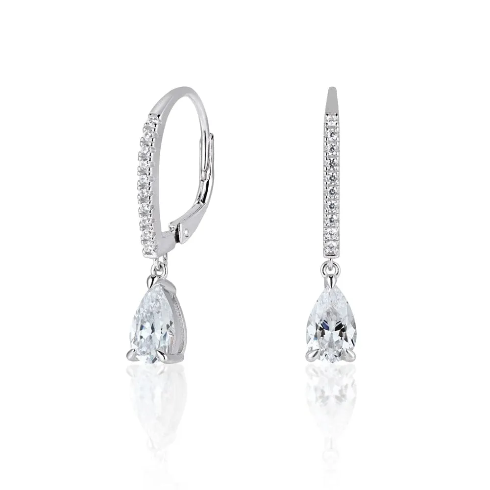 Pear Cut Diamond Drop Earrings - 925 Sterling Silver