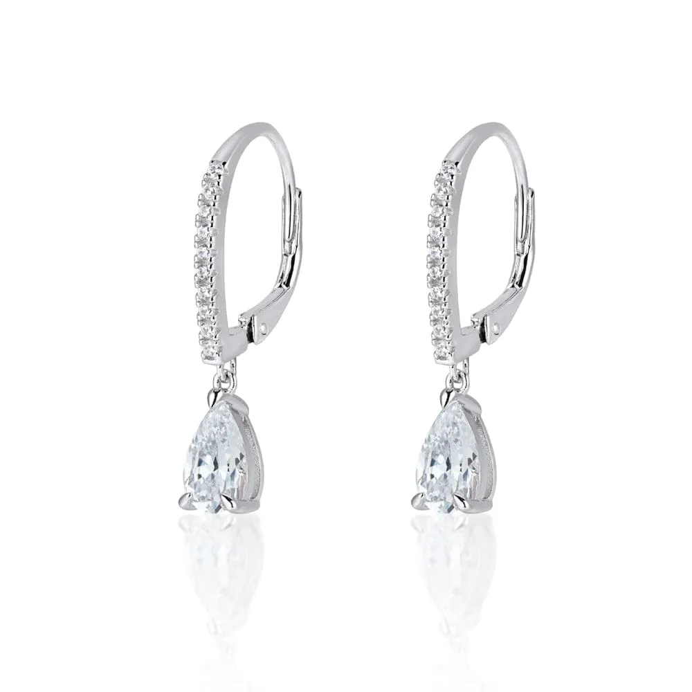 Pear Cut Diamond Drop Earrings - 925 Sterling Silver