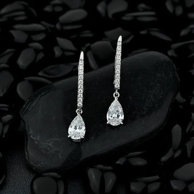 Pear Cut Diamond Drop Earrings - 925 Sterling Silver