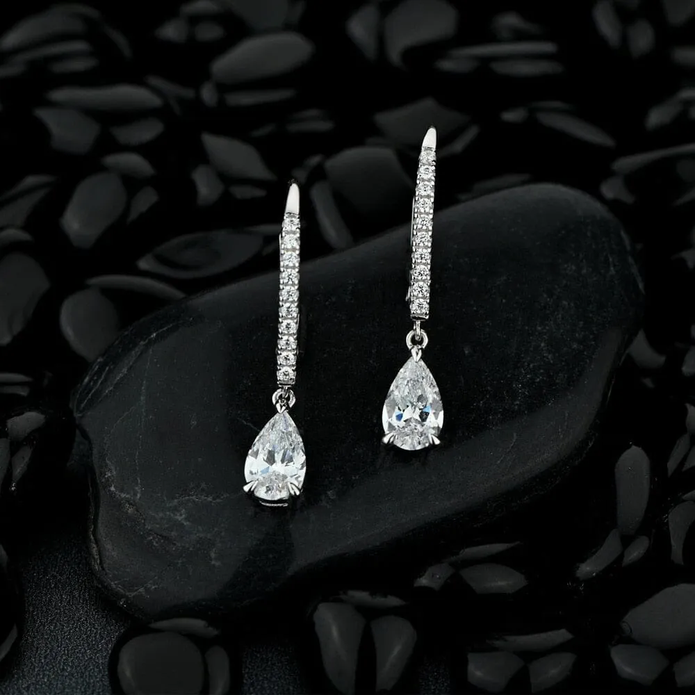 Pear Cut Diamond Drop Earrings - 925 Sterling Silver