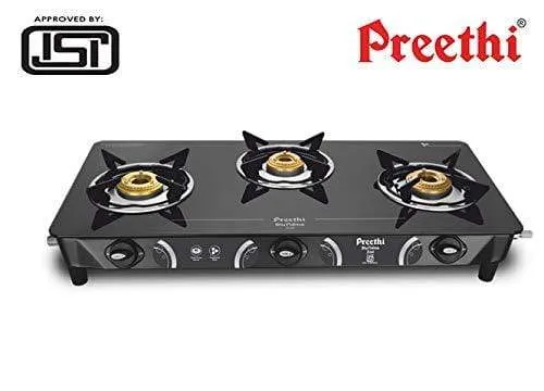 Preethi Zeal Glass 3 Burner Gas Stove (ISI Approved)