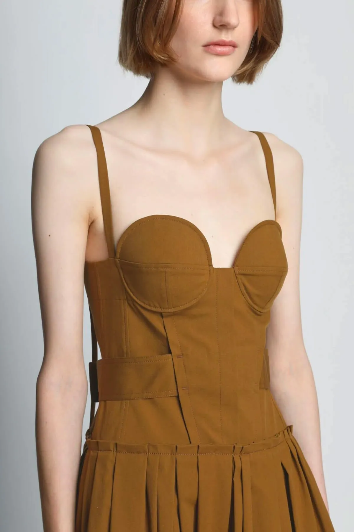 Proenza Schouler Poplin Bustier Midi Dress - Tobacco