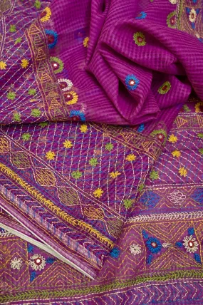 Purple Color Resham Kota Saree with Hand Lambani Embroidery Work and Piping Border