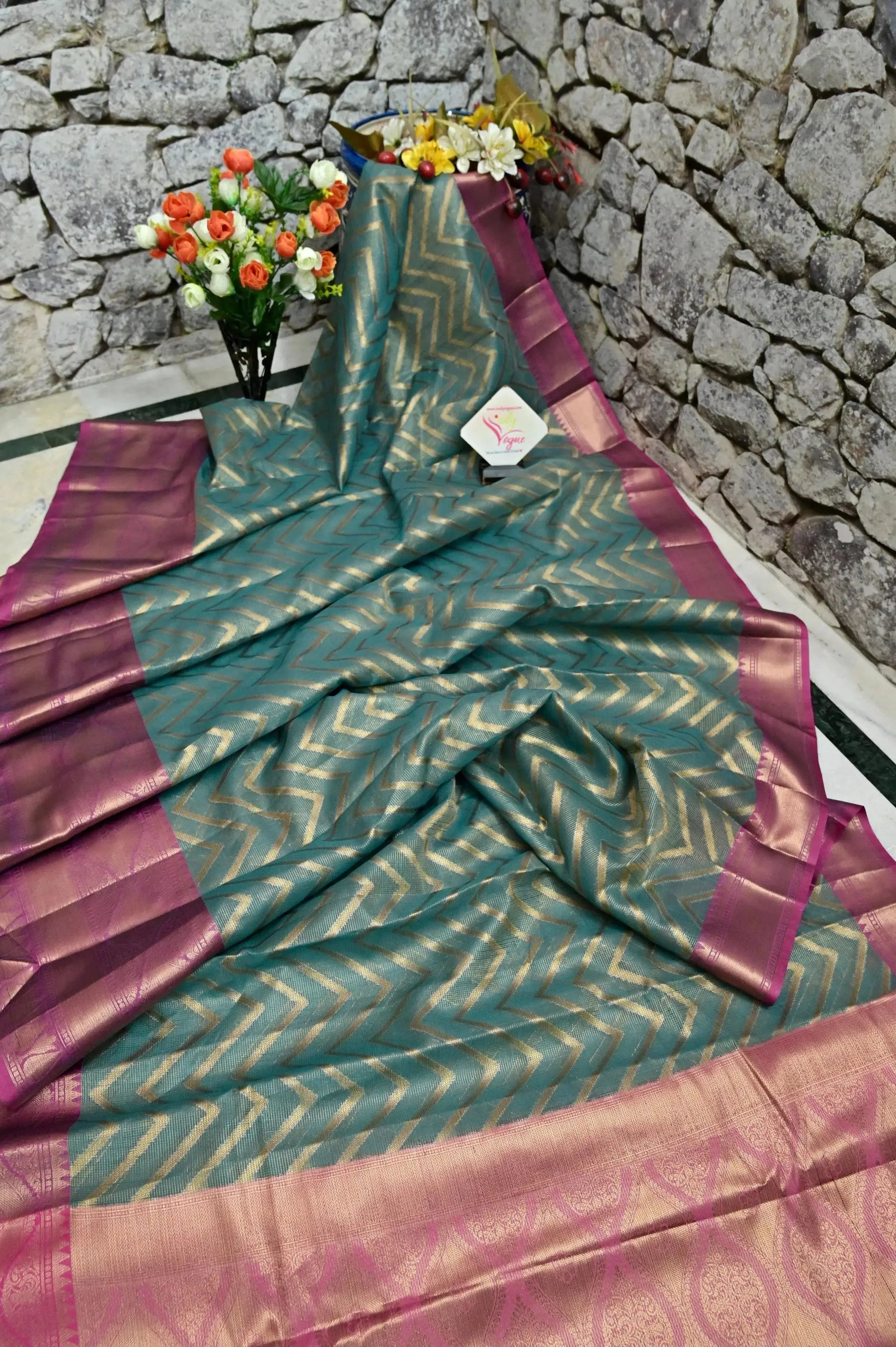 Rama Green Color Tissue Chanderi Banarasi Saree with Allover Jaal Work