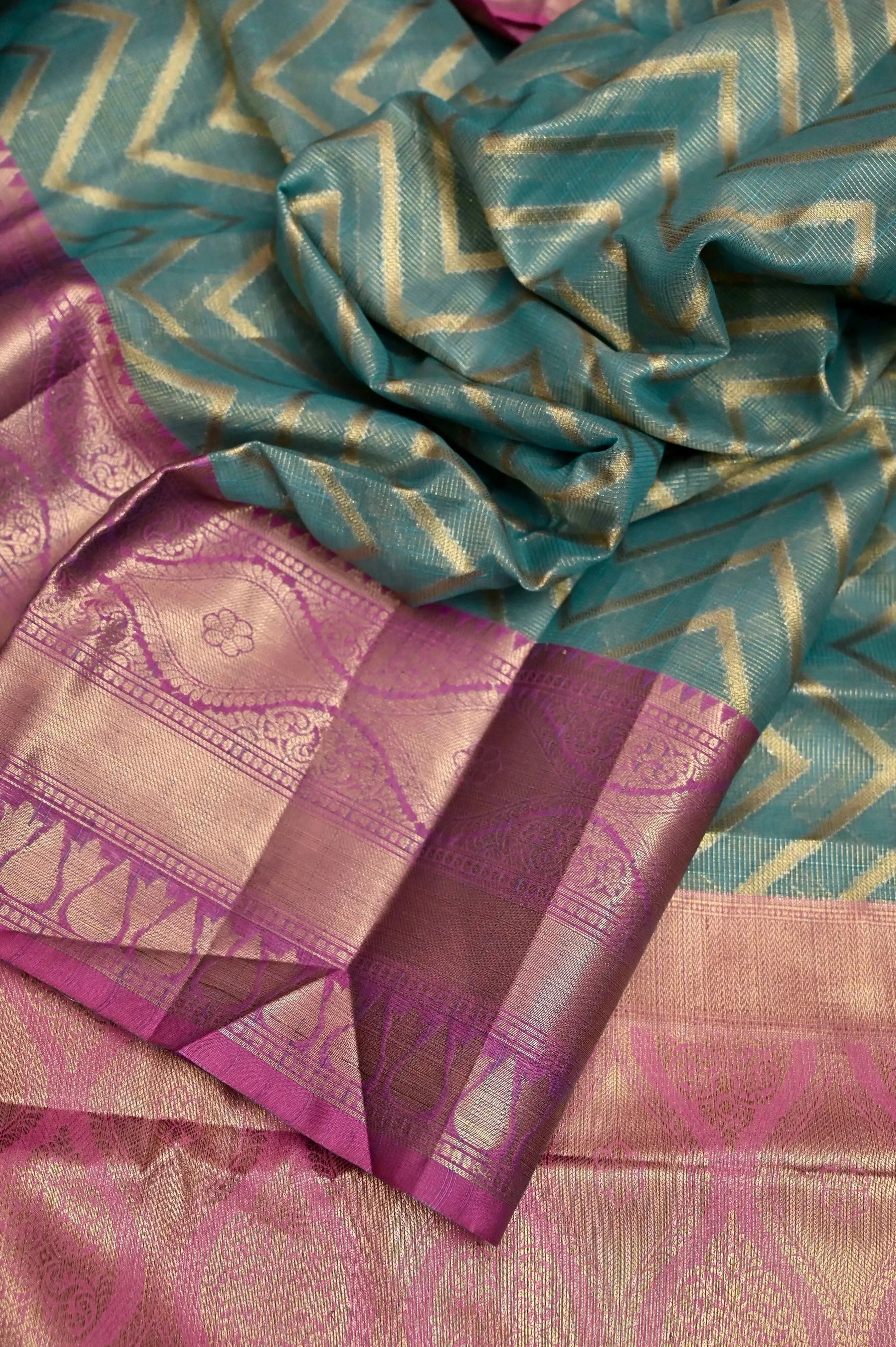 Rama Green Color Tissue Chanderi Banarasi Saree with Allover Jaal Work