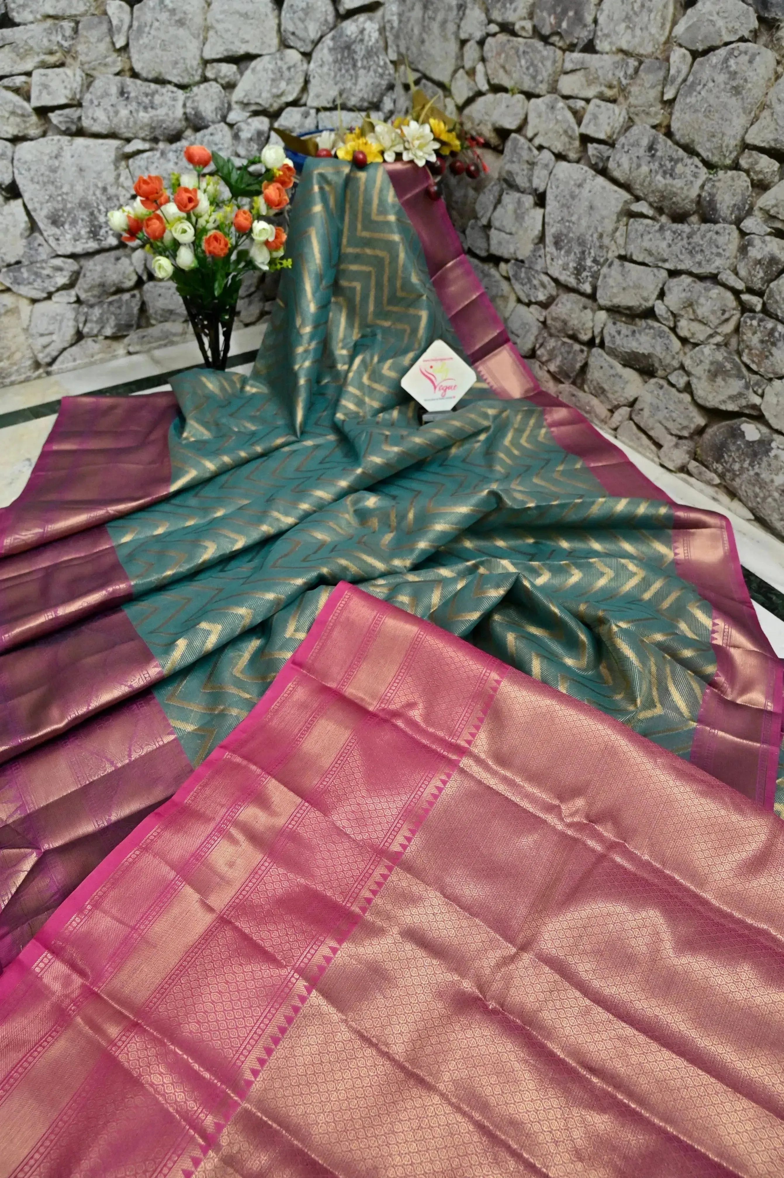 Rama Green Color Tissue Chanderi Banarasi Saree with Allover Jaal Work