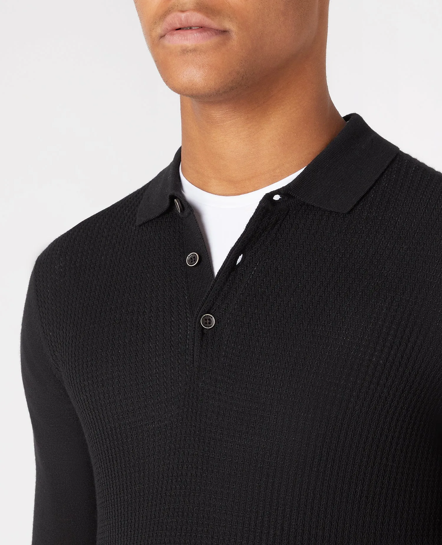 REMUS UOMO Long Sleeve Merino Blend Polo Shirt/Black - New AW22