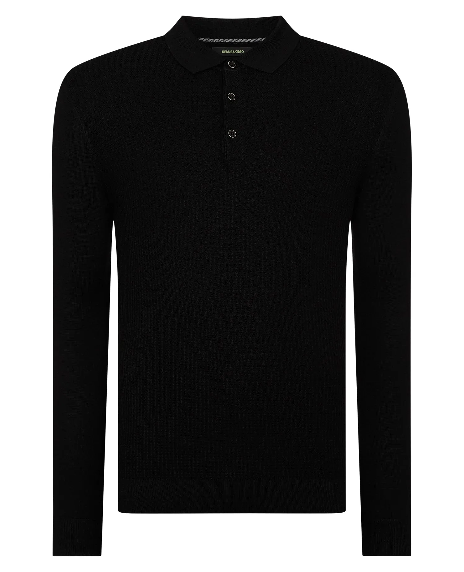 REMUS UOMO Long Sleeve Merino Blend Polo Shirt/Black - New AW22