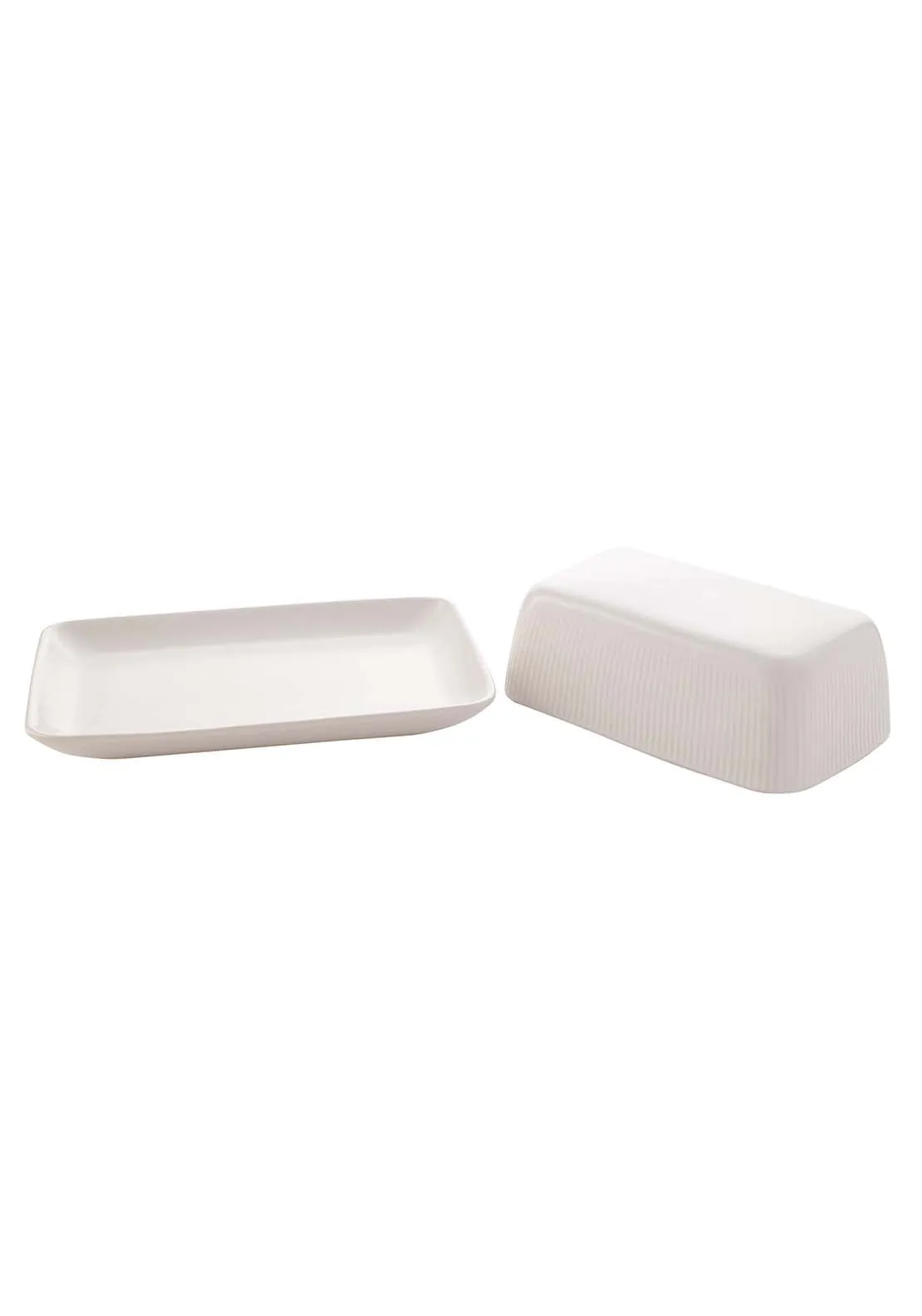 Ribbed Butter Dish - White