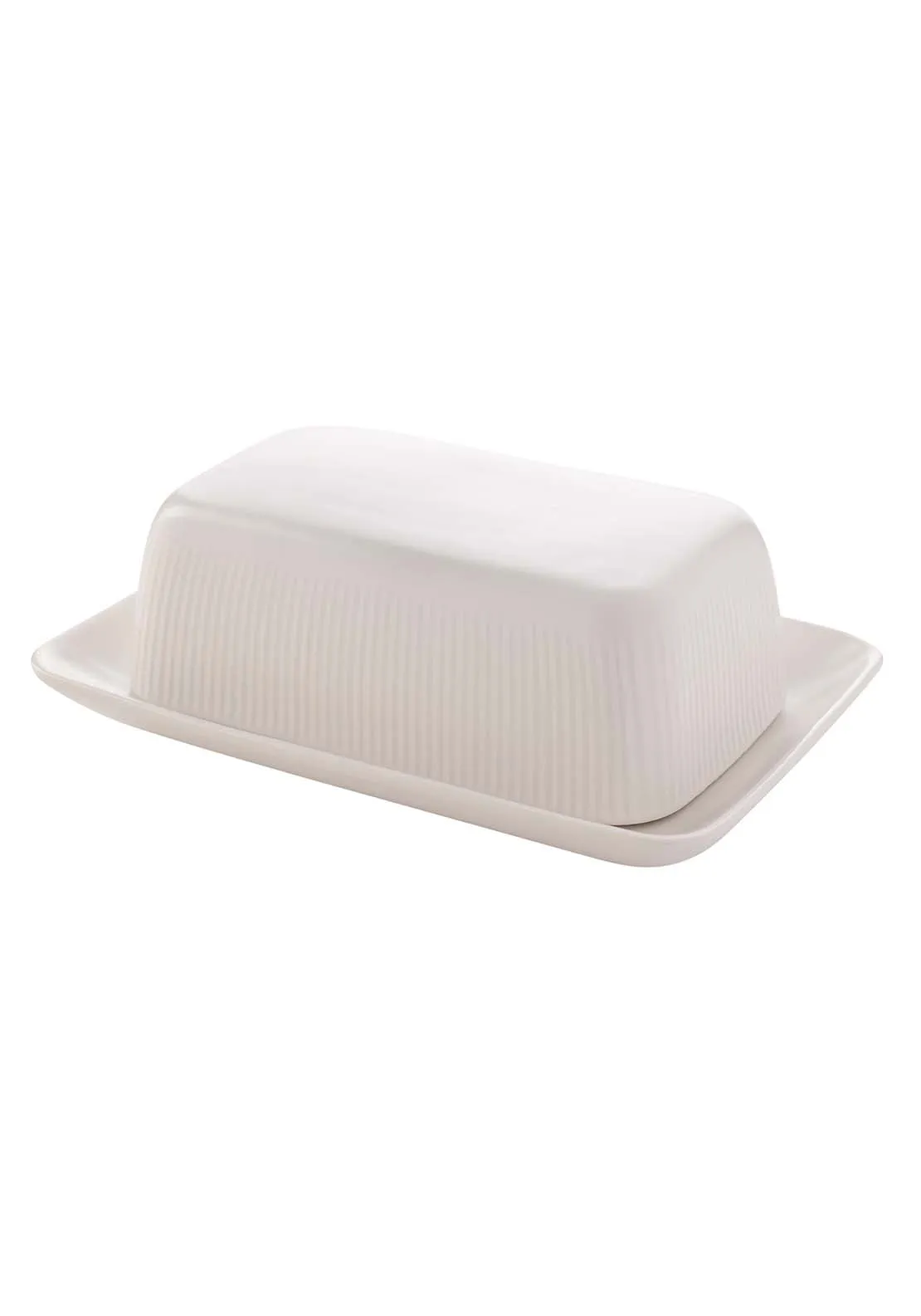 Ribbed Butter Dish - White