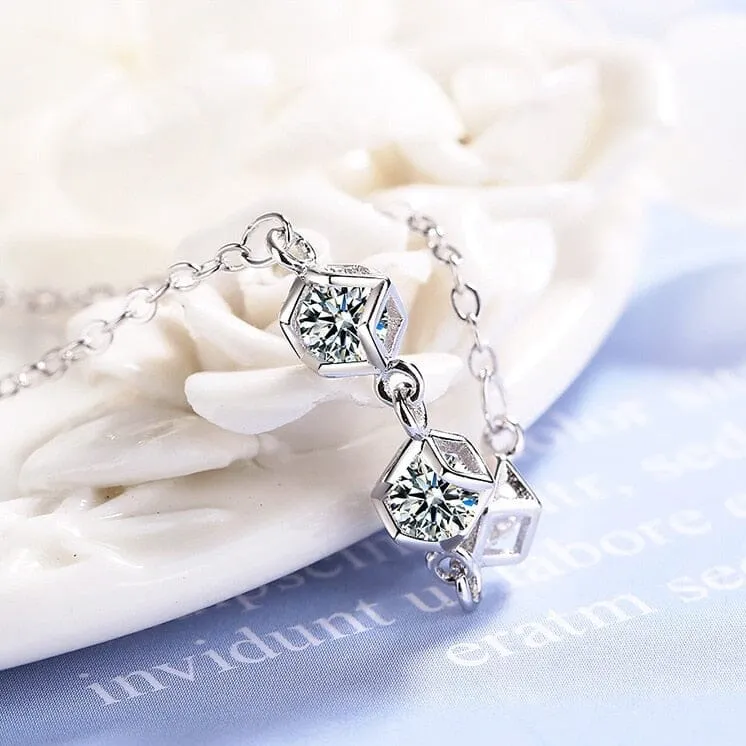 Round Shape Diamond Charm Bracelet - 925 Sterling Silver