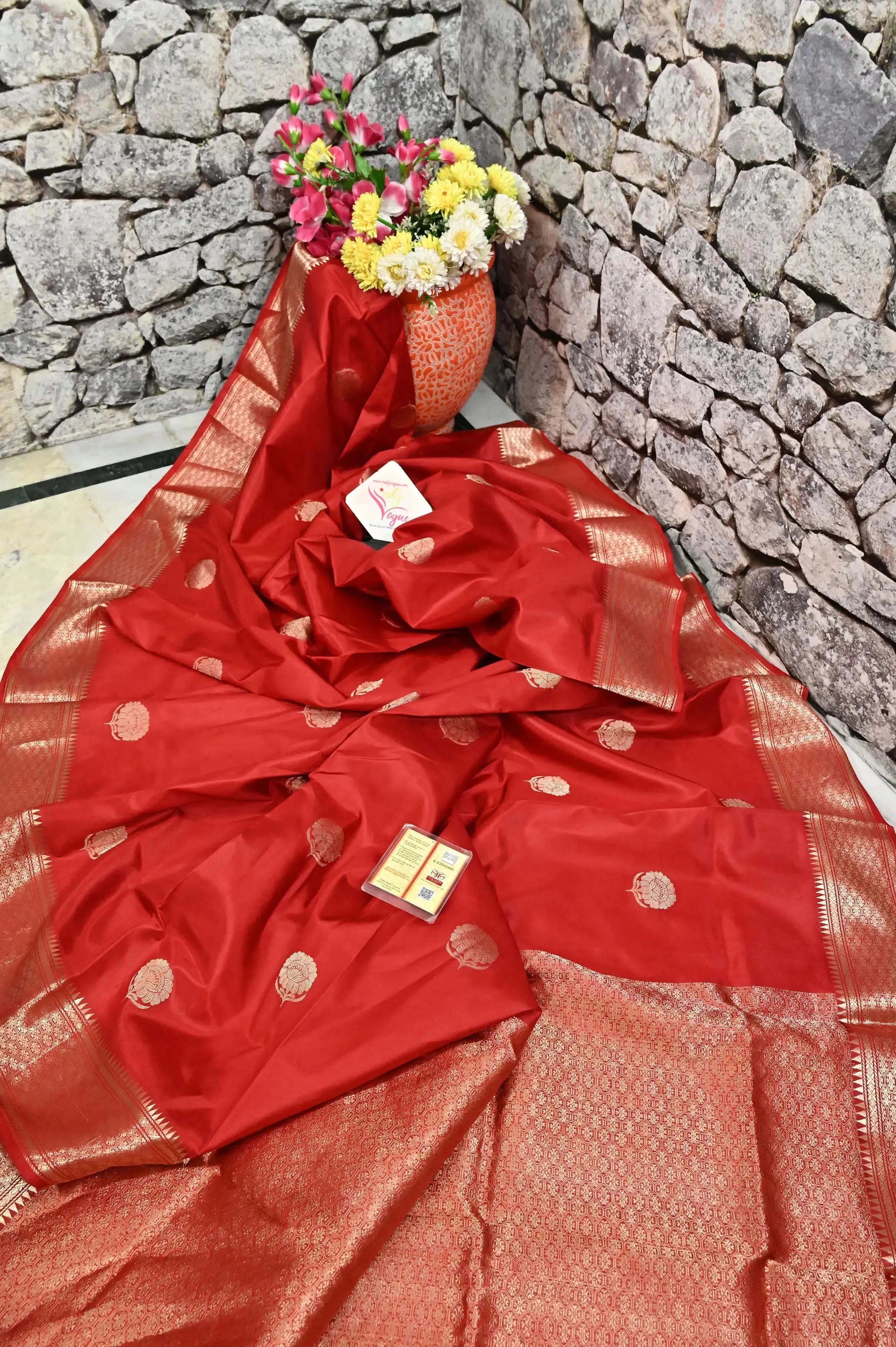 Royal Red Color Pure Swarnachari Silk Saree with Golden Zari Work