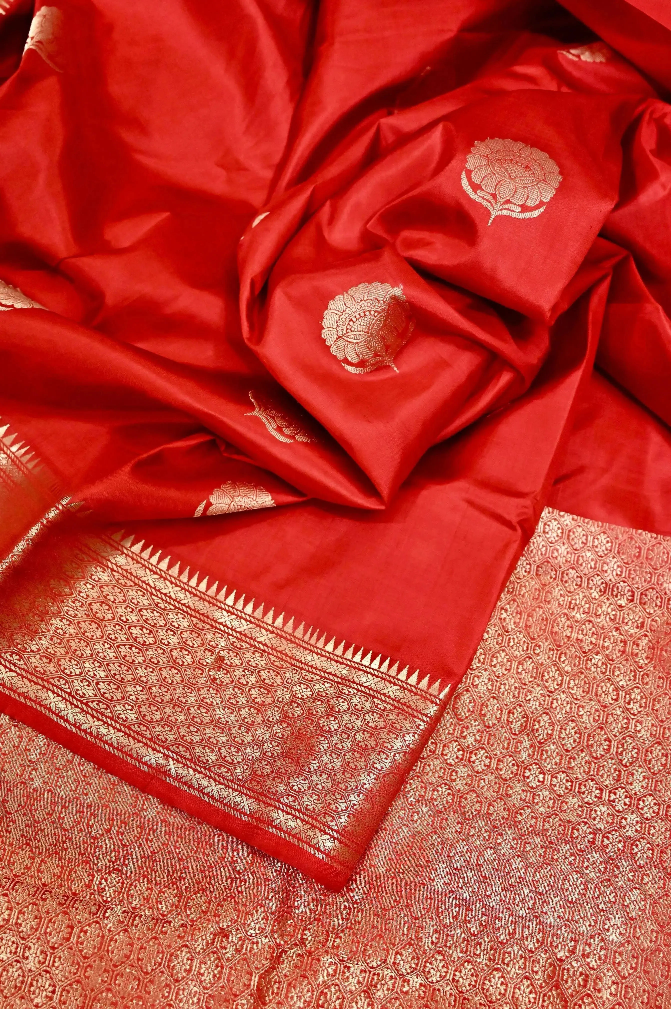 Royal Red Color Pure Swarnachari Silk Saree with Golden Zari Work