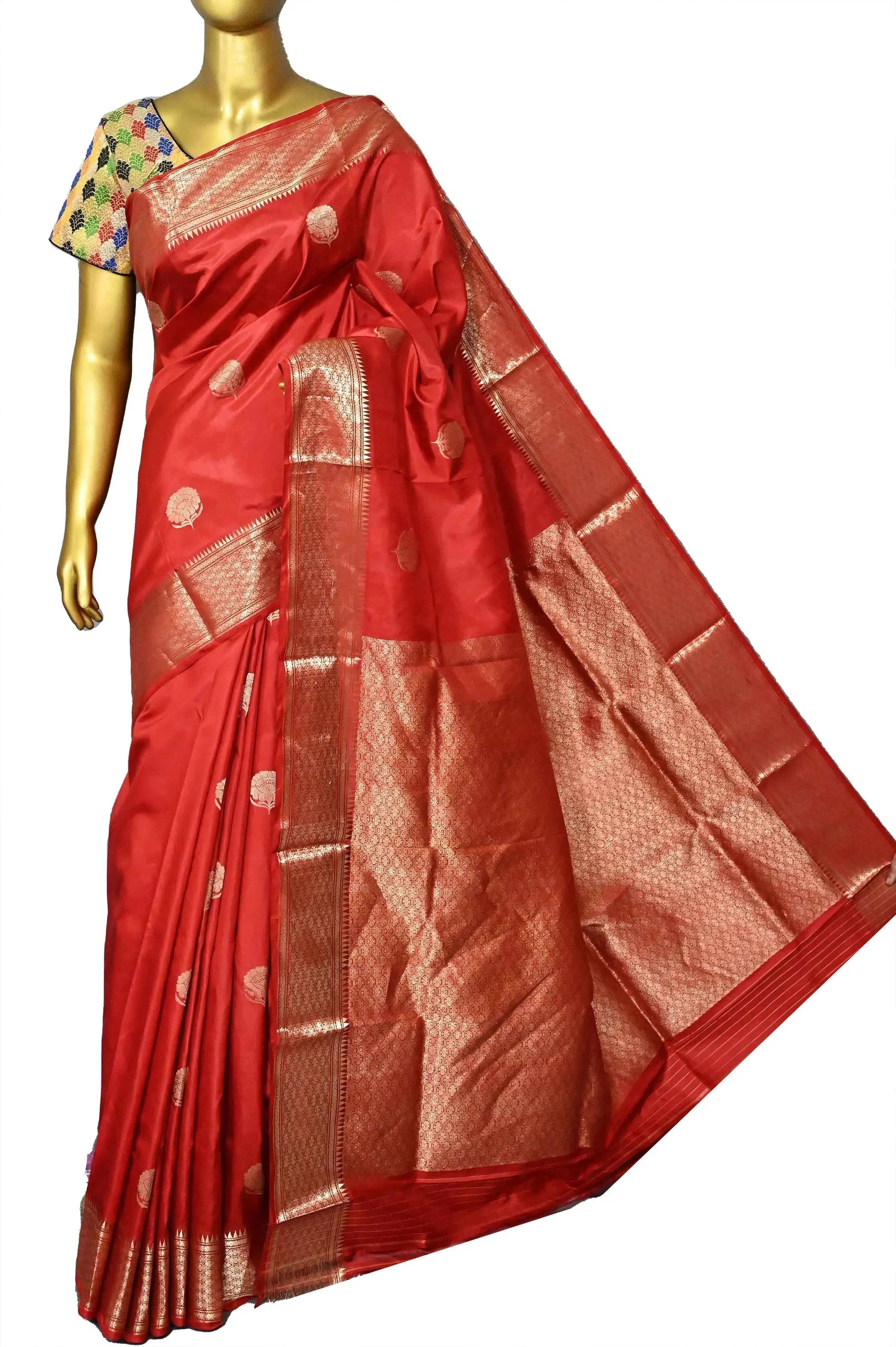 Royal Red Color Pure Swarnachari Silk Saree with Golden Zari Work