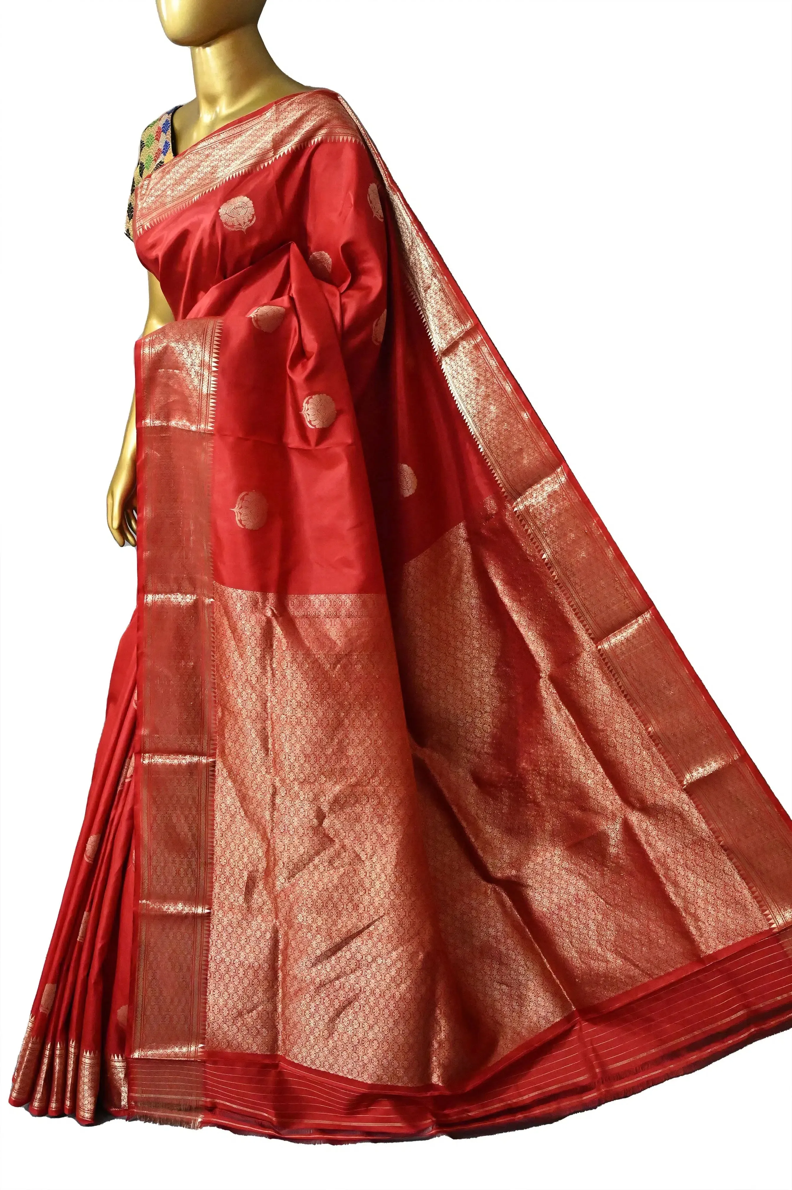 Royal Red Color Pure Swarnachari Silk Saree with Golden Zari Work