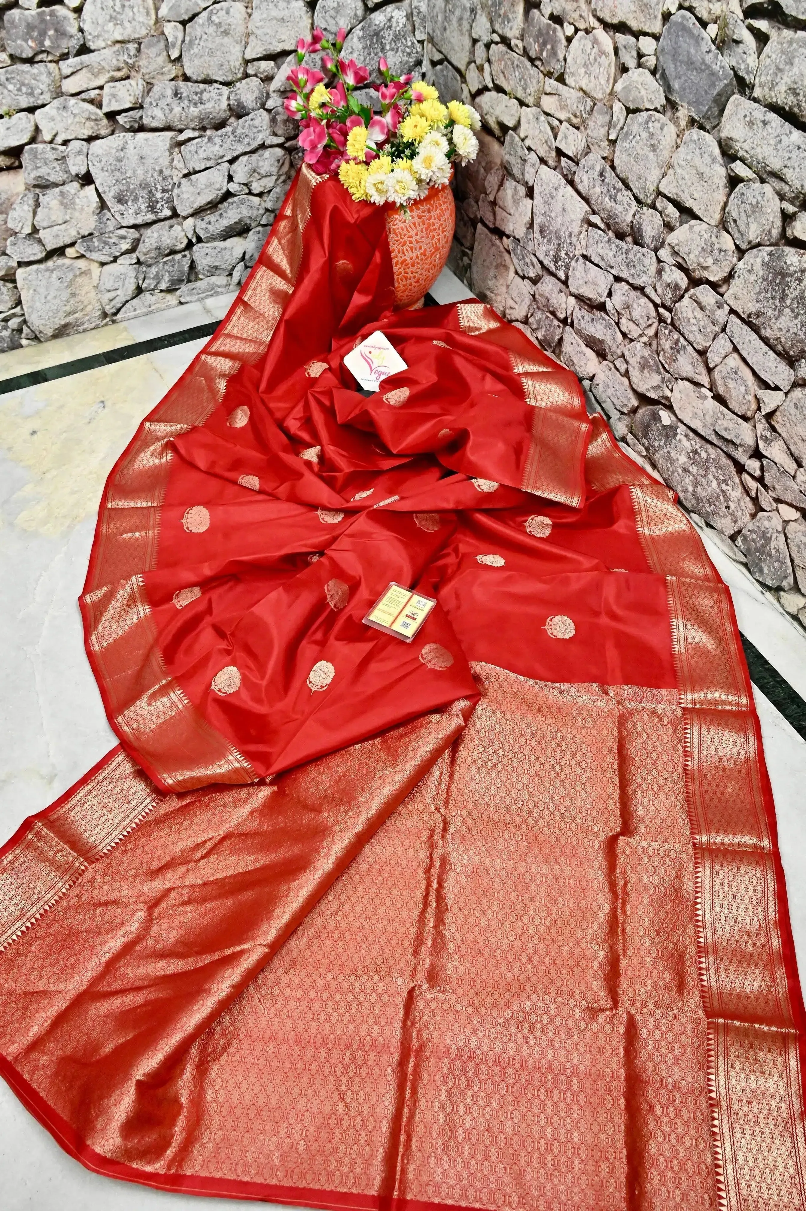 Royal Red Color Pure Swarnachari Silk Saree with Golden Zari Work