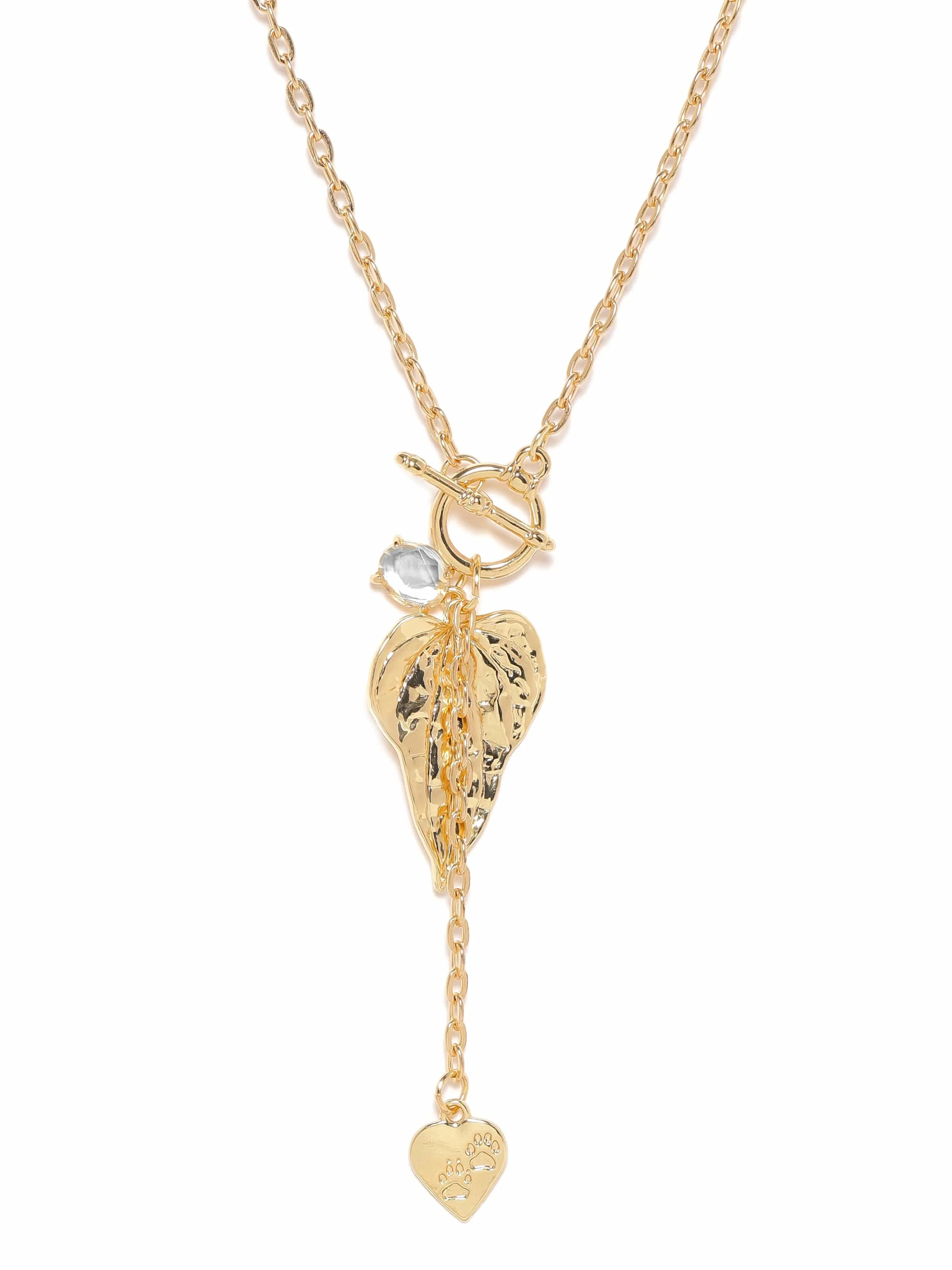 Rubans Voguish 22K Gold plated Link chain heart charm contemprory copper necklace