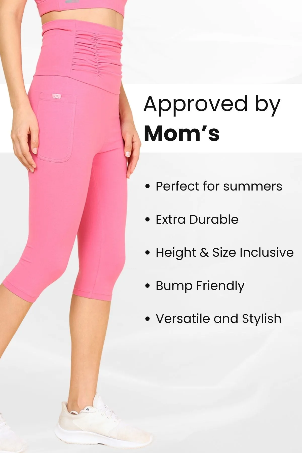 Ruched Cotton Pink Maternity Capri (Pregnancy & Postpartum)