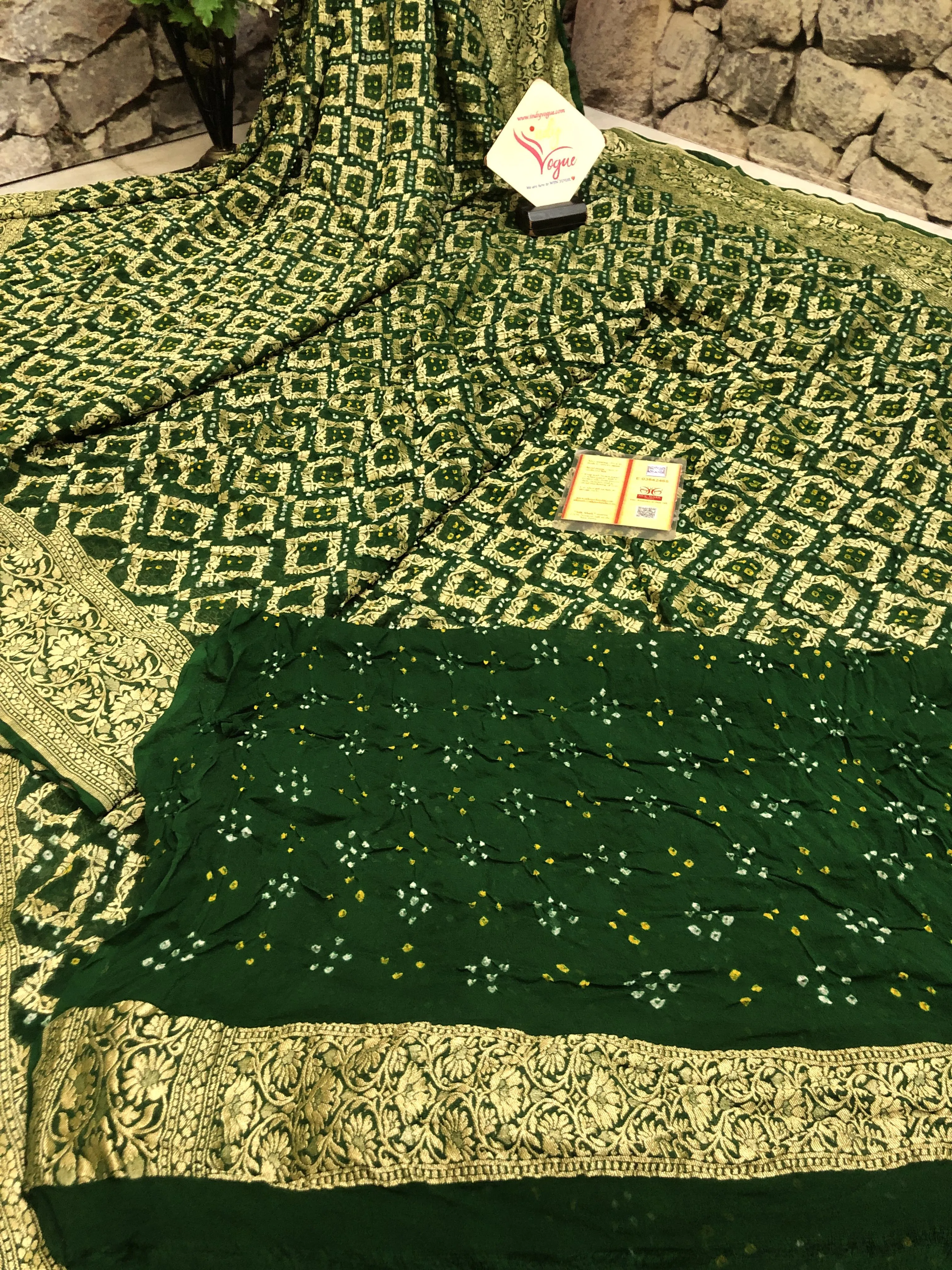 Sacramento Green Color Khaddi Georgette Banarasi Saree with Neem Zari Work and Hand Bandhani