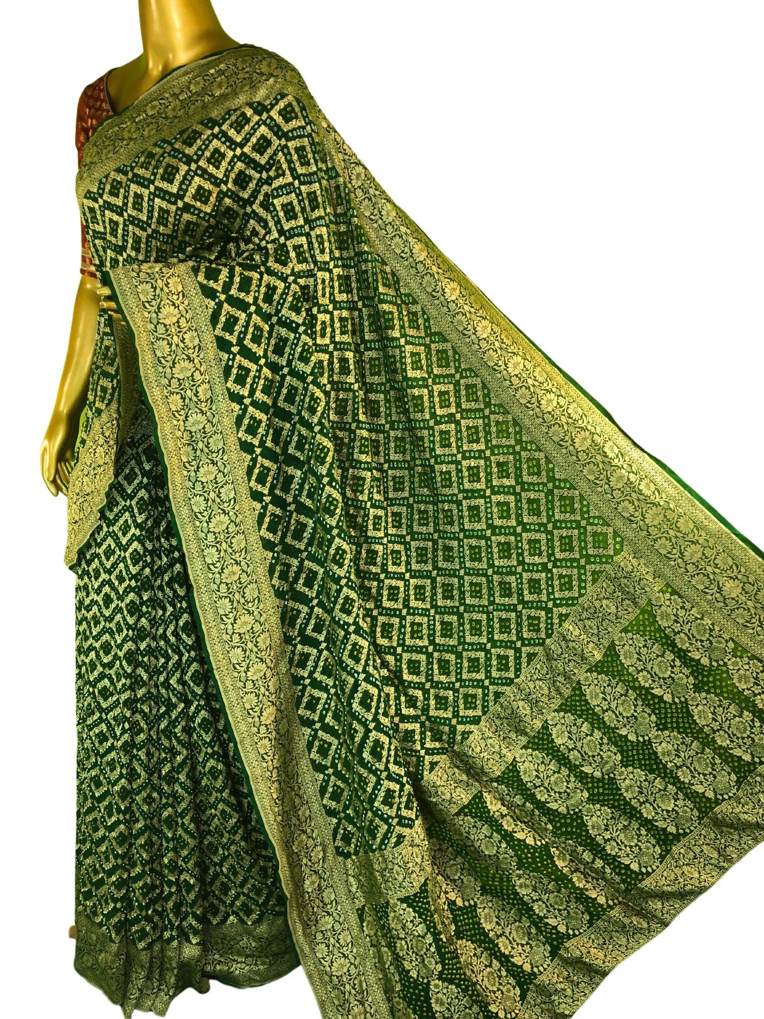 Sacramento Green Color Khaddi Georgette Banarasi Saree with Neem Zari Work and Hand Bandhani