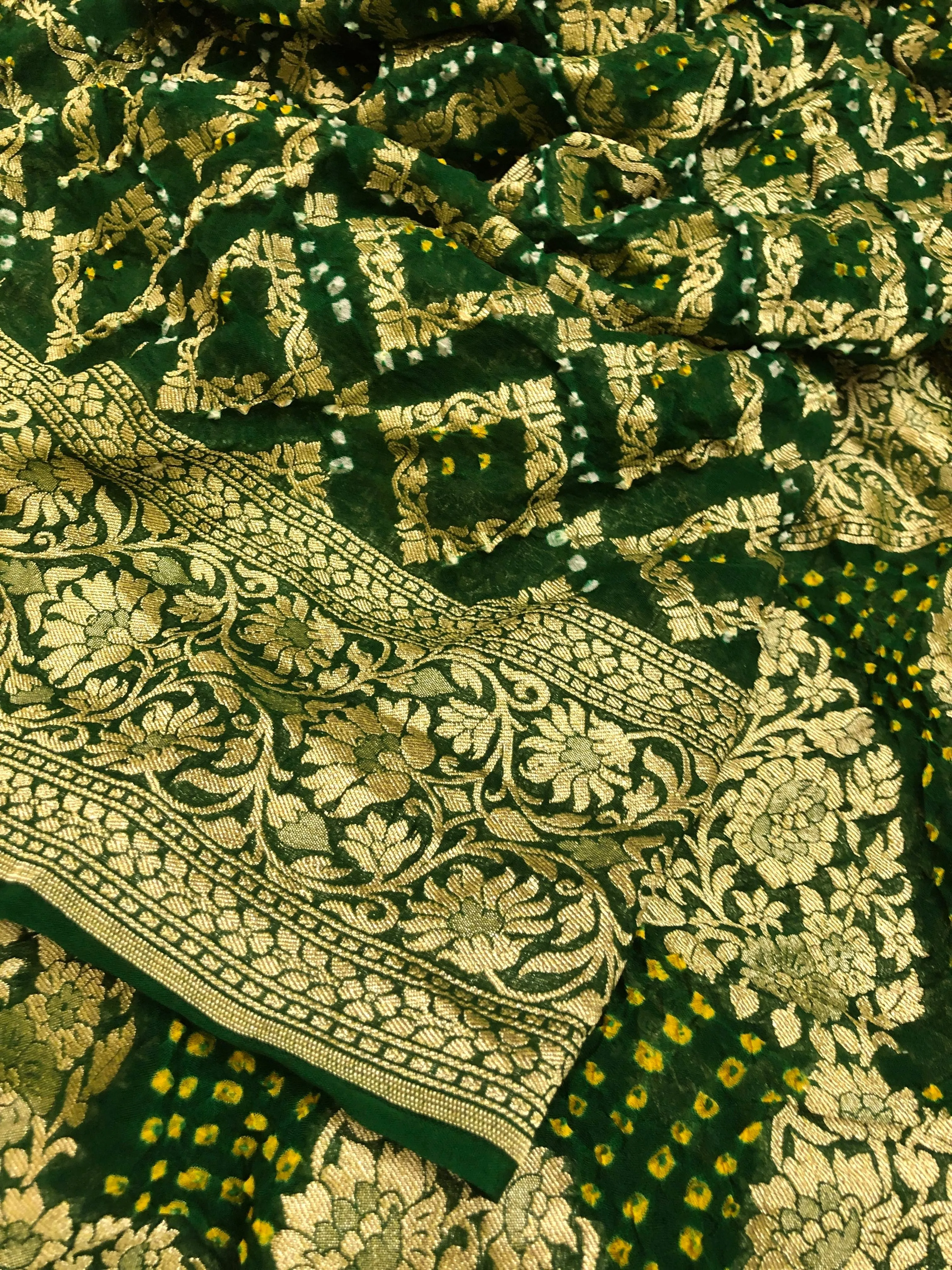 Sacramento Green Color Khaddi Georgette Banarasi Saree with Neem Zari Work and Hand Bandhani