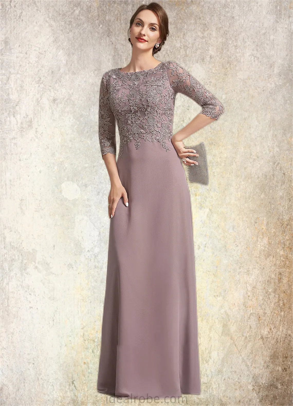 Scarlett A-Line Scoop Neck Floor-Length Chiffon Lace Mother of the Bride Dress STK126P0014788