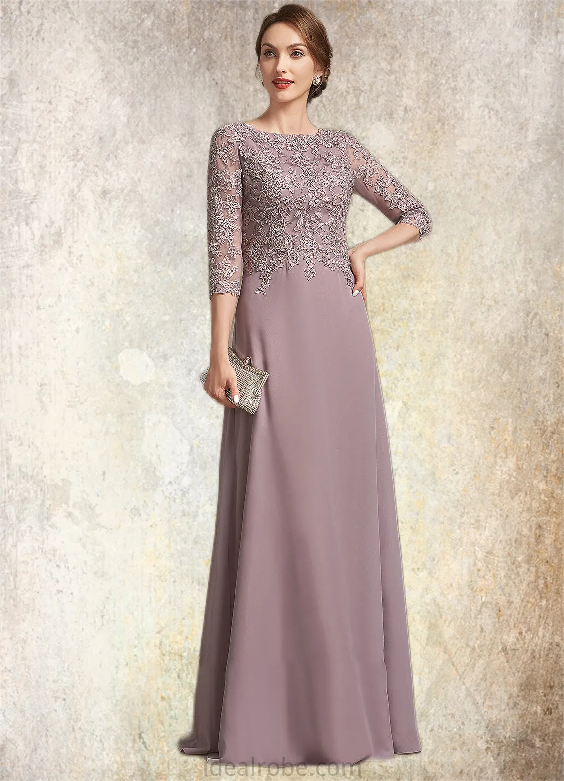 Scarlett A-Line Scoop Neck Floor-Length Chiffon Lace Mother of the Bride Dress STK126P0014788