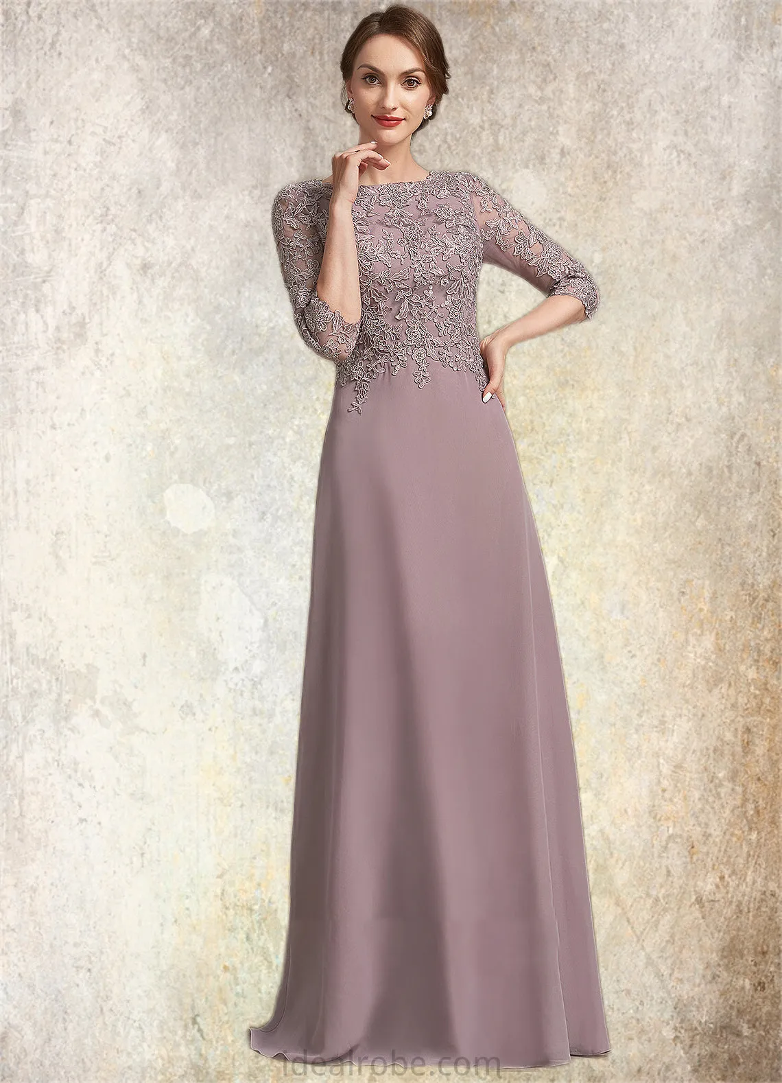 Scarlett A-Line Scoop Neck Floor-Length Chiffon Lace Mother of the Bride Dress STK126P0014788