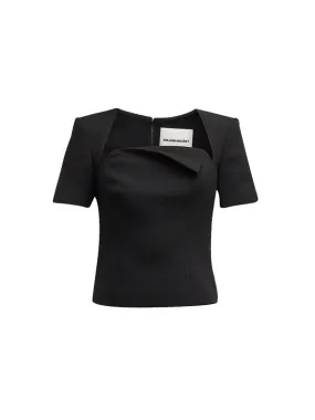 Short Sleeve Wool Crepe Top in Black