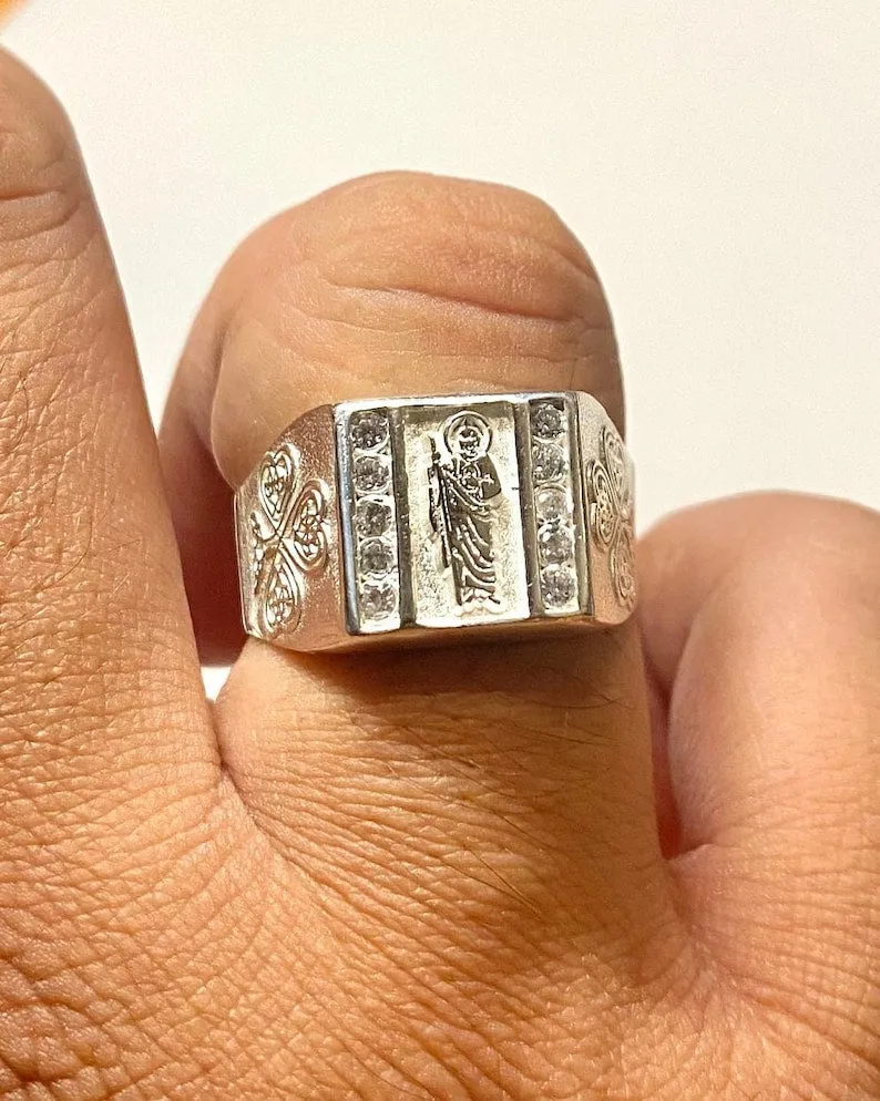 Silver 925 CZ San Judas Tadeo Ring