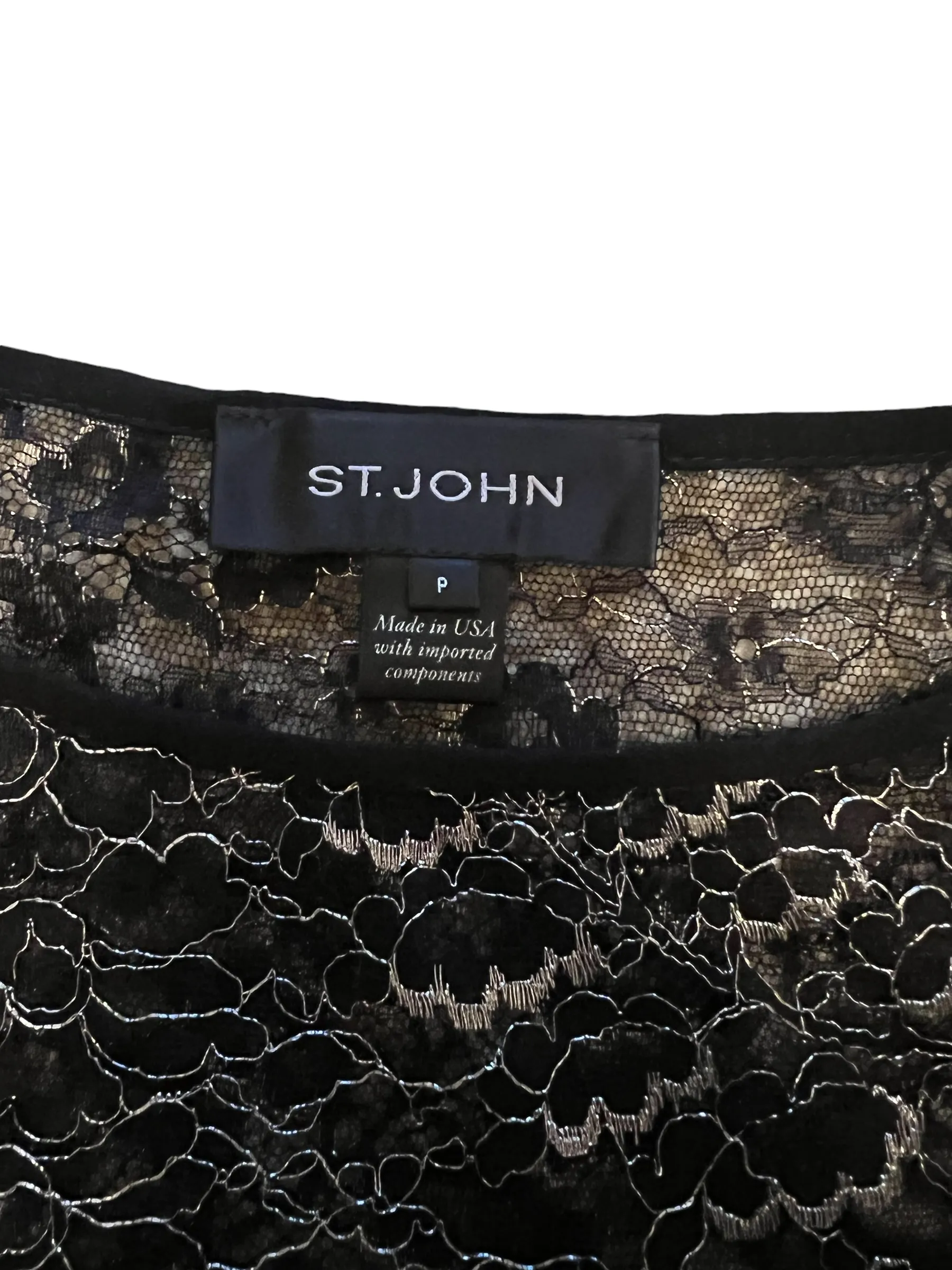 St. John Black Lace Metallic Sheer Size P Top