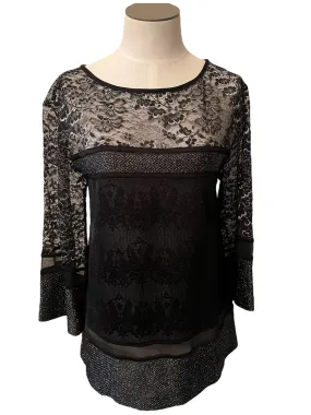 St. John Black Lace Metallic Sheer Size P Top