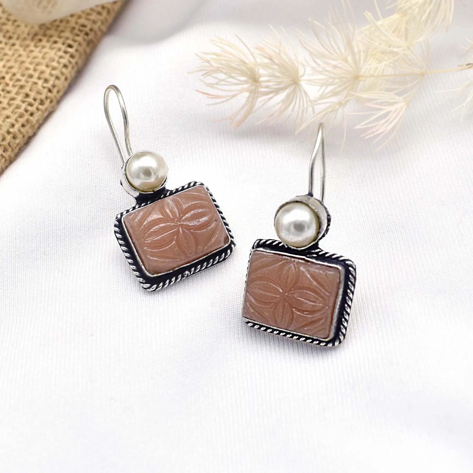 Teejh Diti Brown Stone & Pearl Earrings