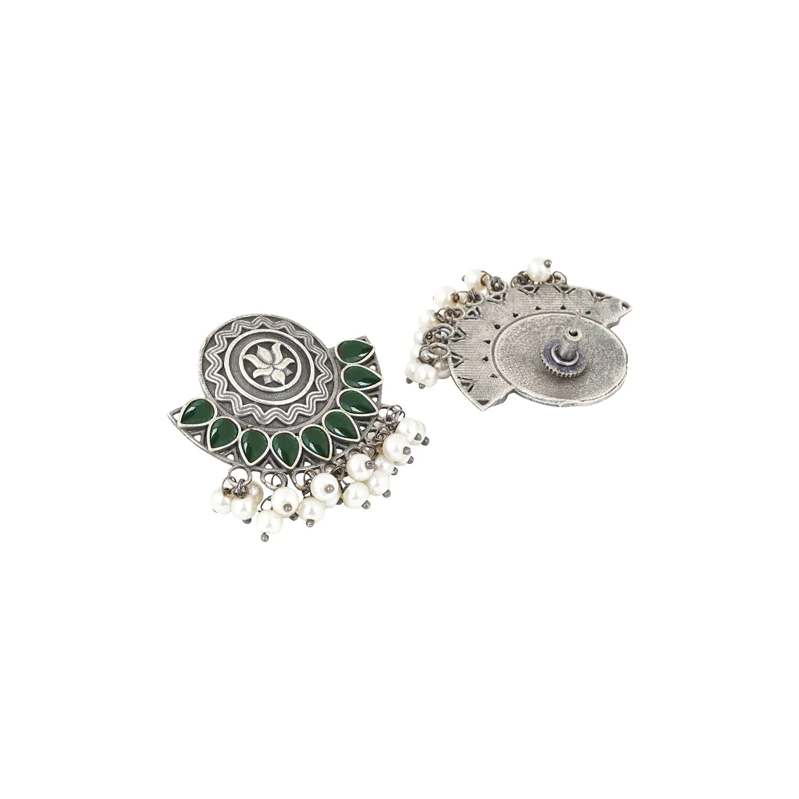 Teejh Hardika Green Stone Silver Oxidised Earrings