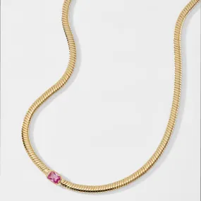 TENNIS ANYONE PINK EMERALD CUT WOVEN CHAIN COLLAR NECKLACE