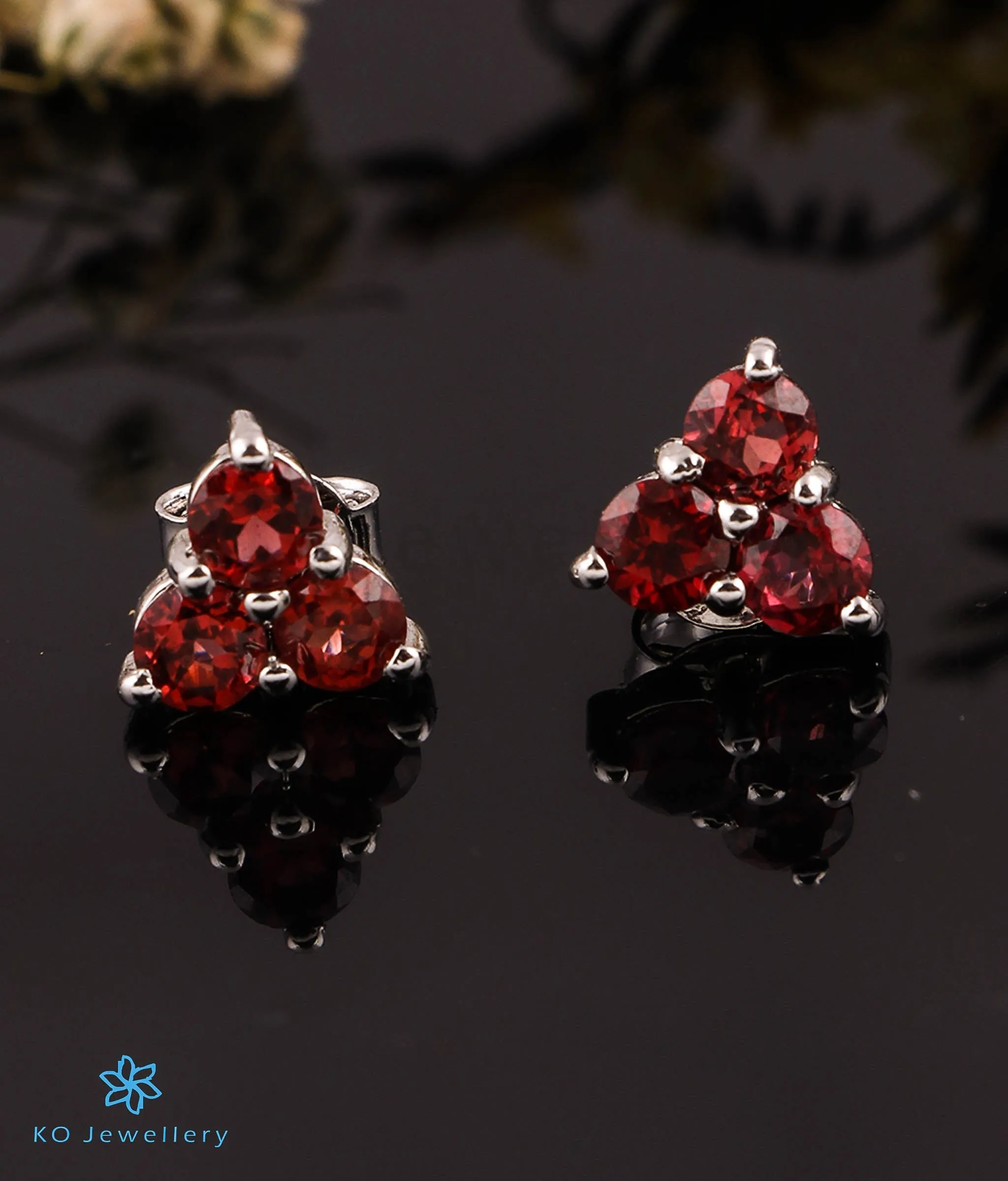 The Trinity Garnet Silver Earrings