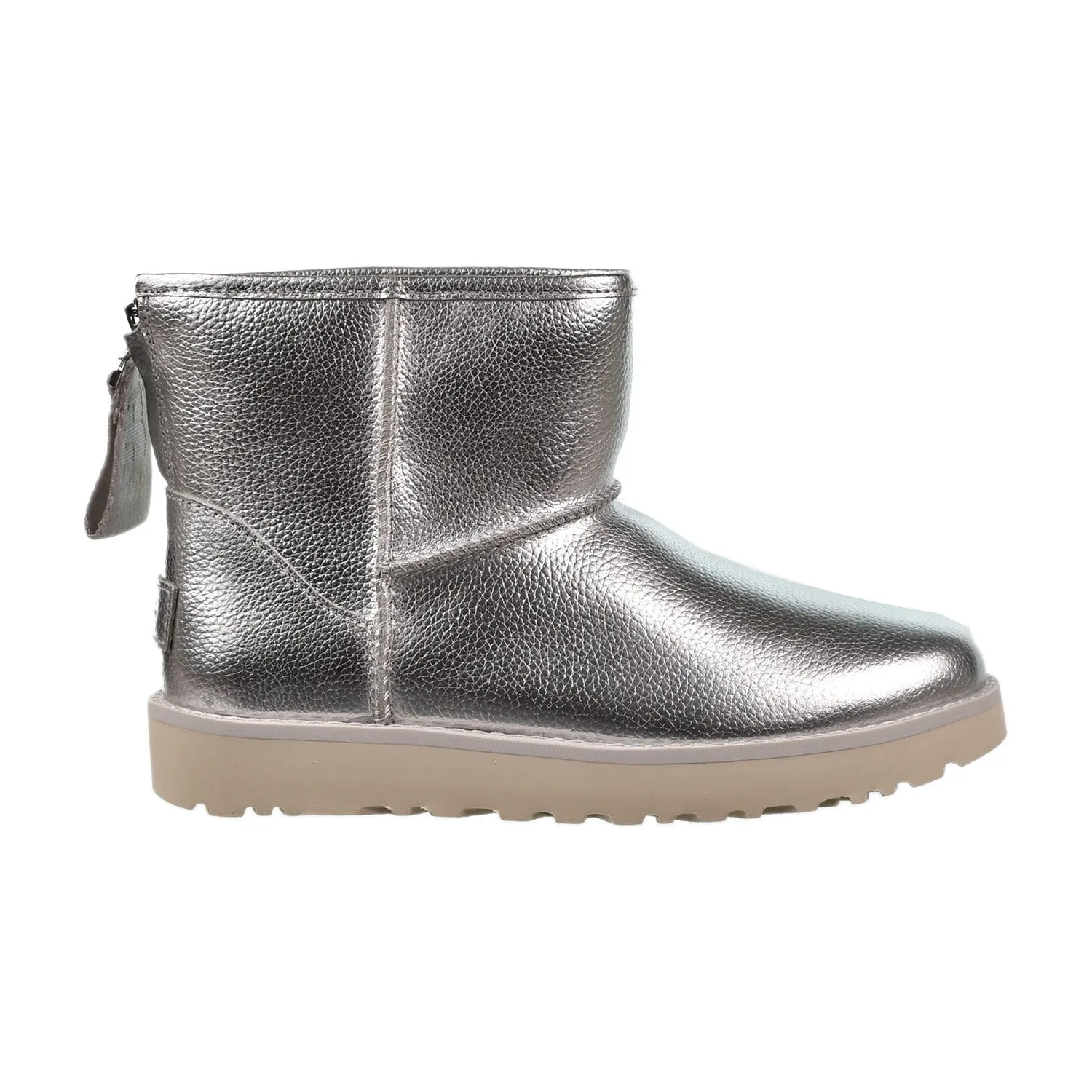 UGG Classic Mini Logo Zip Shine Fashion Women's Boots Silver