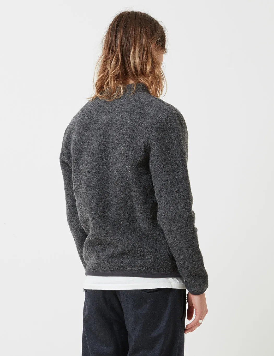 Universal Works Cardigan (Wool Fleece) - Charcoal Grey