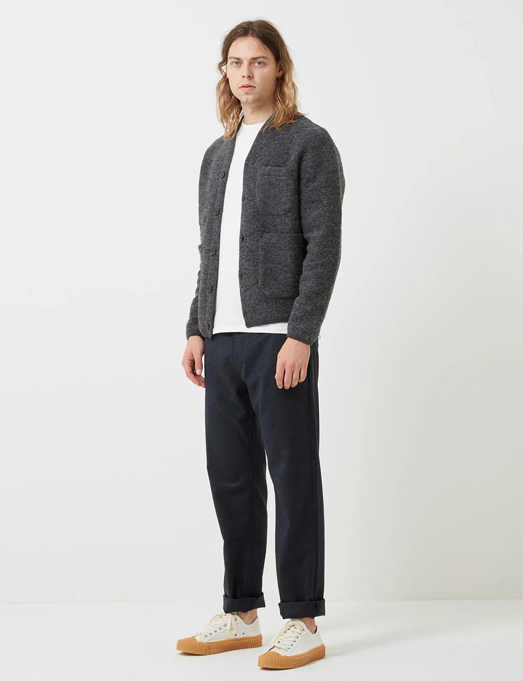 Universal Works Cardigan (Wool Fleece) - Charcoal Grey