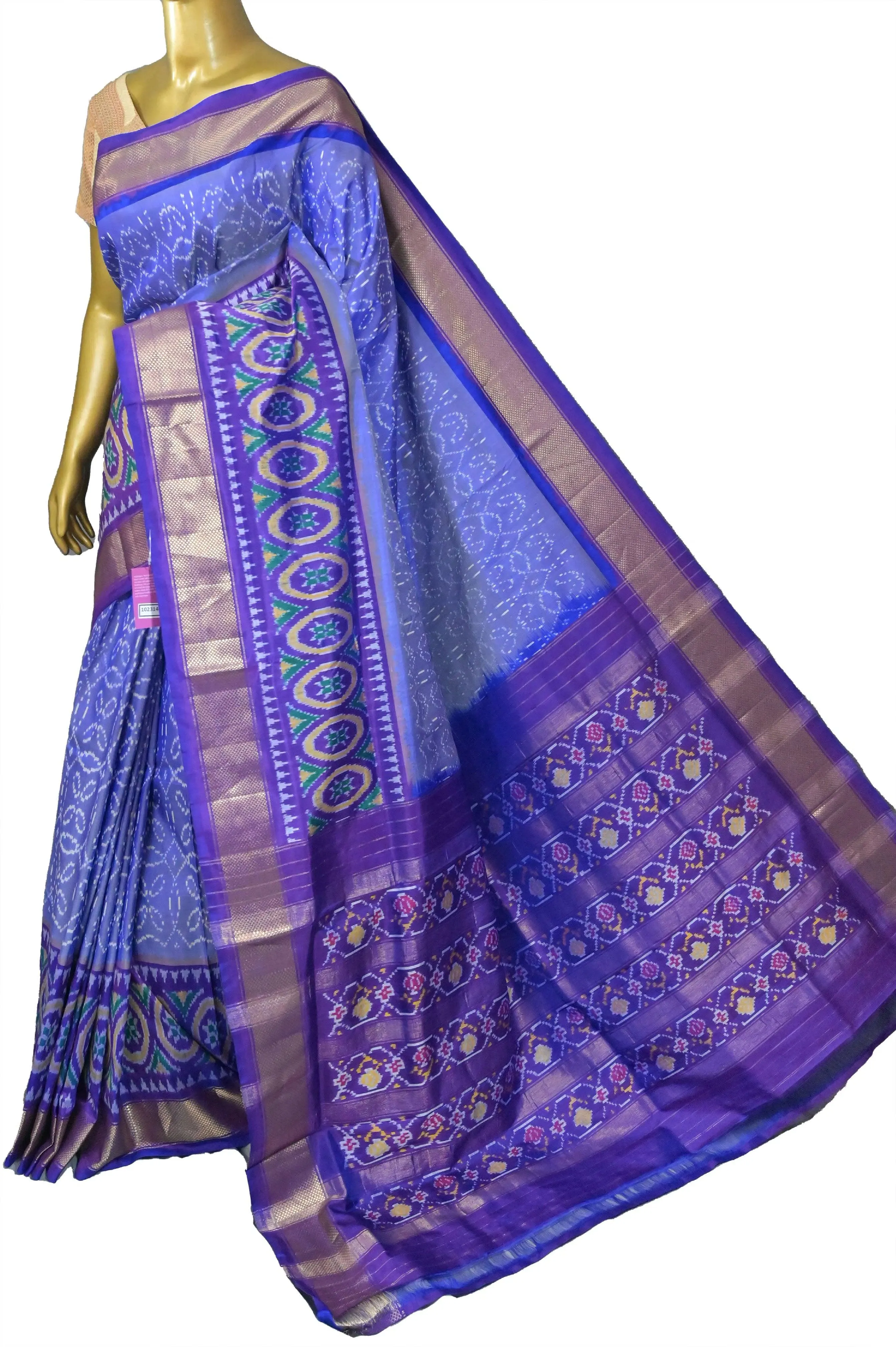 Violet and Mauve Color Pure Twill Ikat Patola Silk Saree with Broad Broder