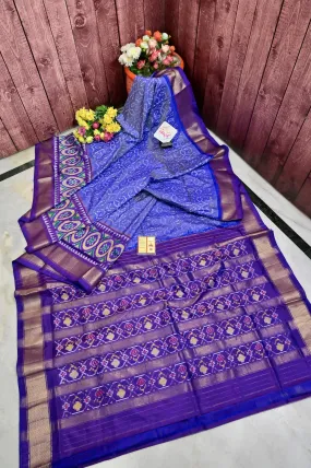 Violet and Mauve Color Pure Twill Ikat Patola Silk Saree with Broad Broder