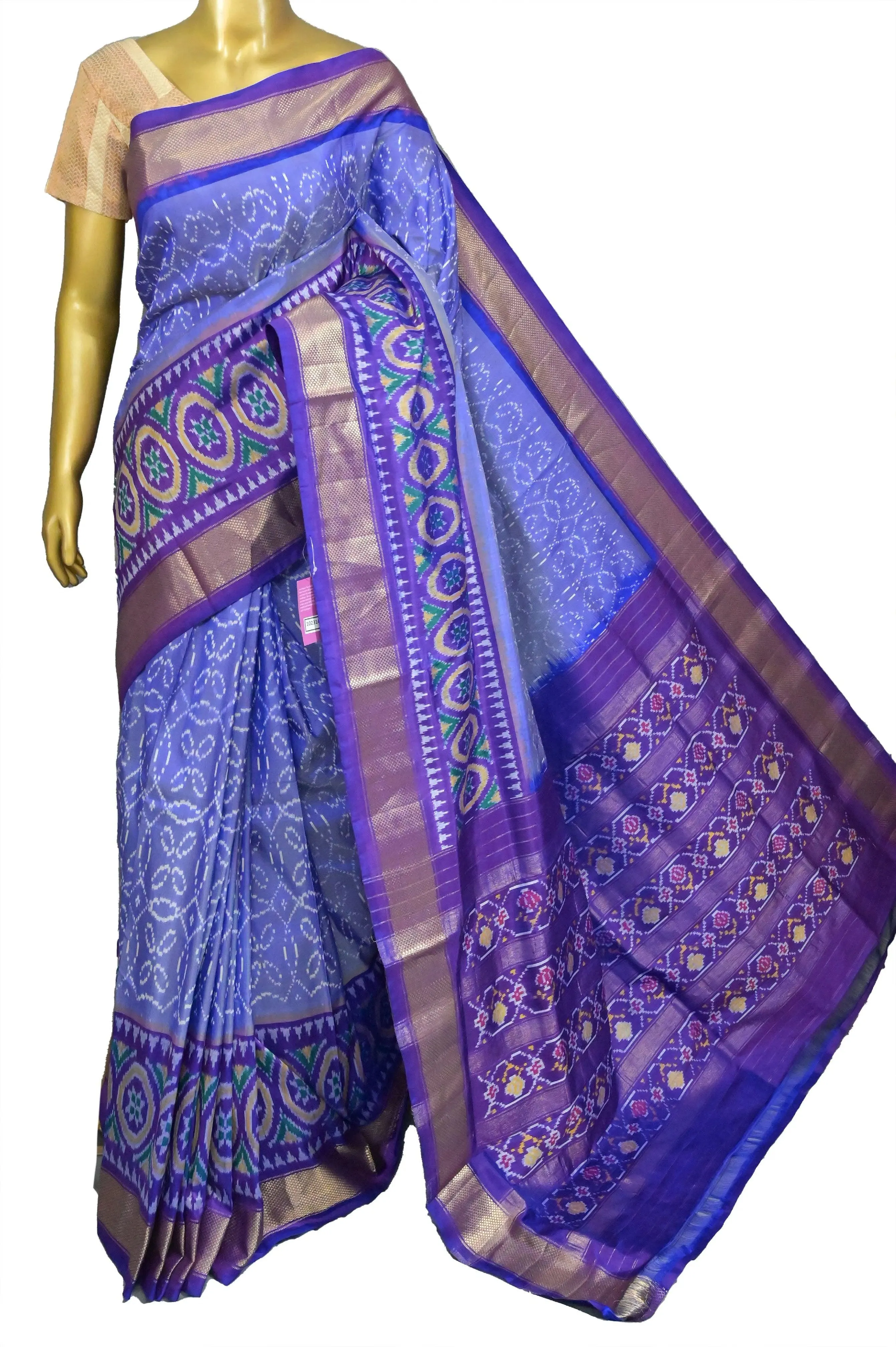 Violet and Mauve Color Pure Twill Ikat Patola Silk Saree with Broad Broder