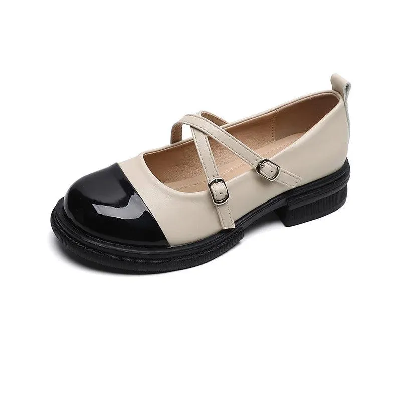 W1051 Women's Casual Shoes - Leather Low Heel Mary Jane