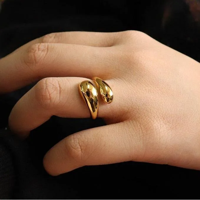 Water drop minimalist adjustable ring Gold Vermeil