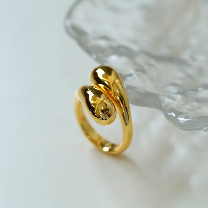 Water drop minimalist adjustable ring Gold Vermeil