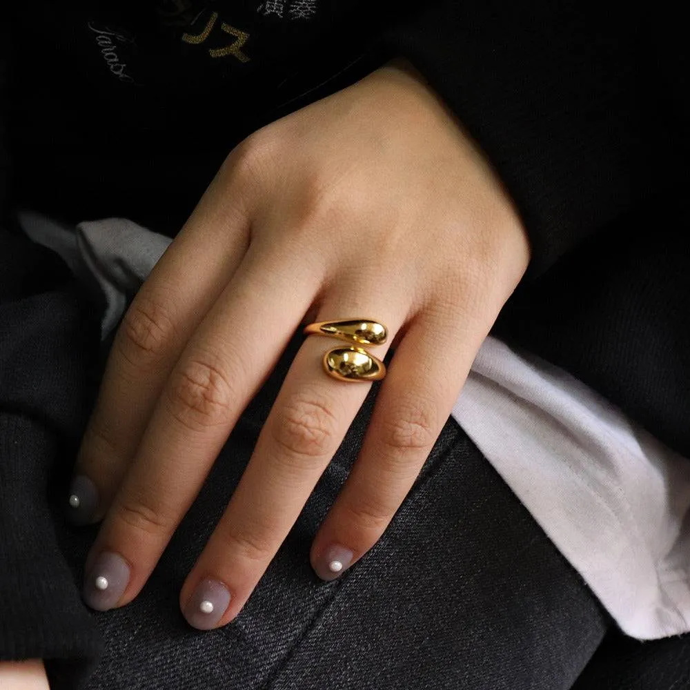 Water drop minimalist adjustable ring Gold Vermeil