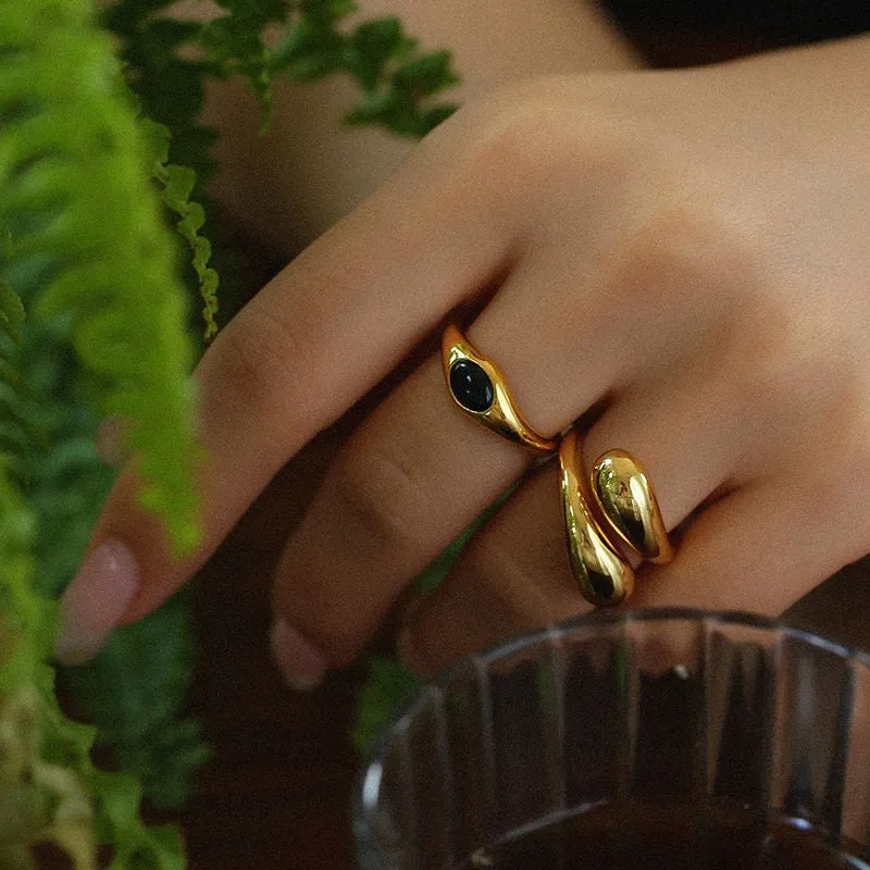 Water drop minimalist adjustable ring Gold Vermeil