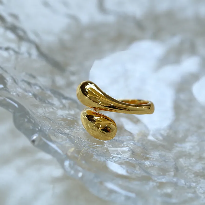 Water drop minimalist adjustable ring Gold Vermeil