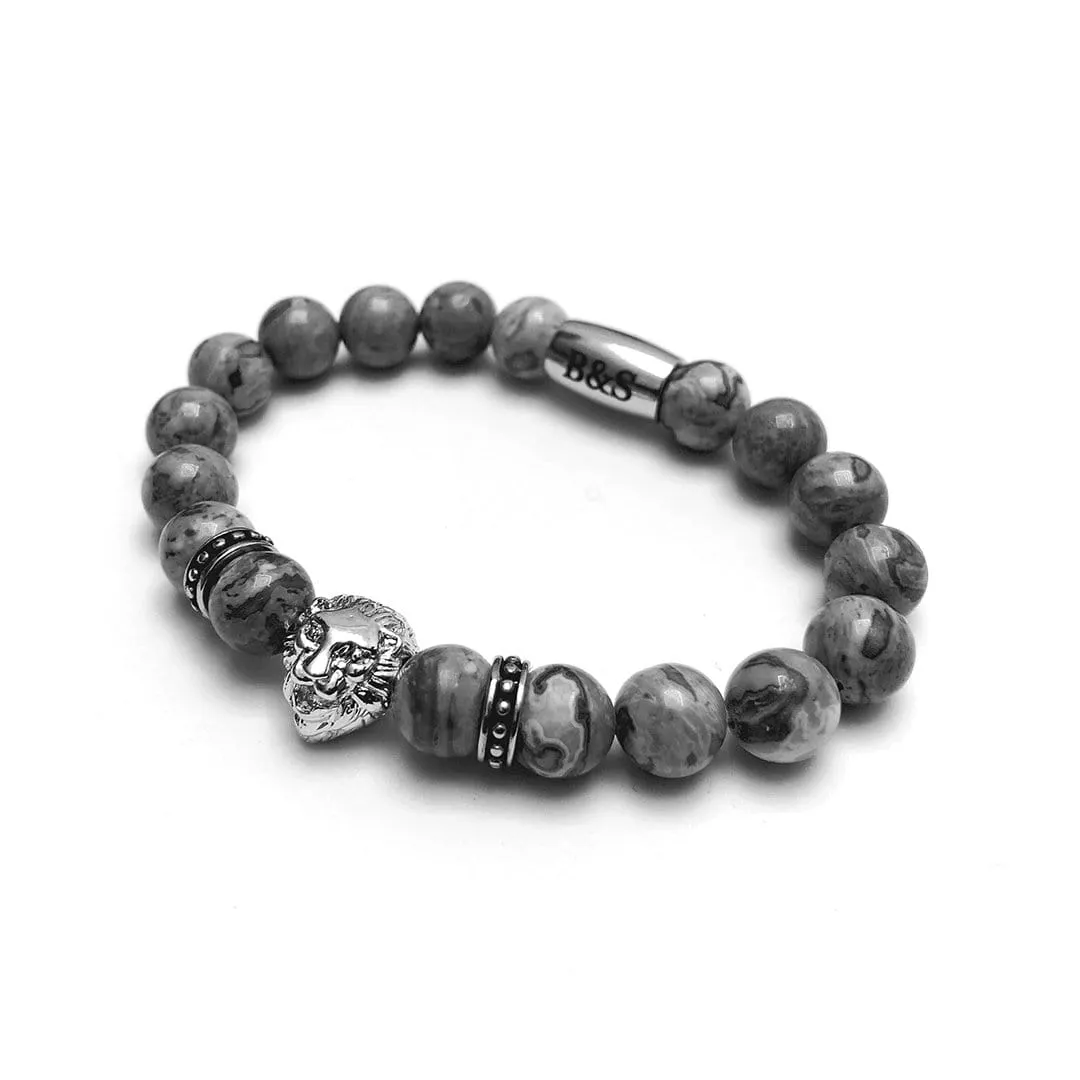 White Gold Lion & Grey Stones Bracelet