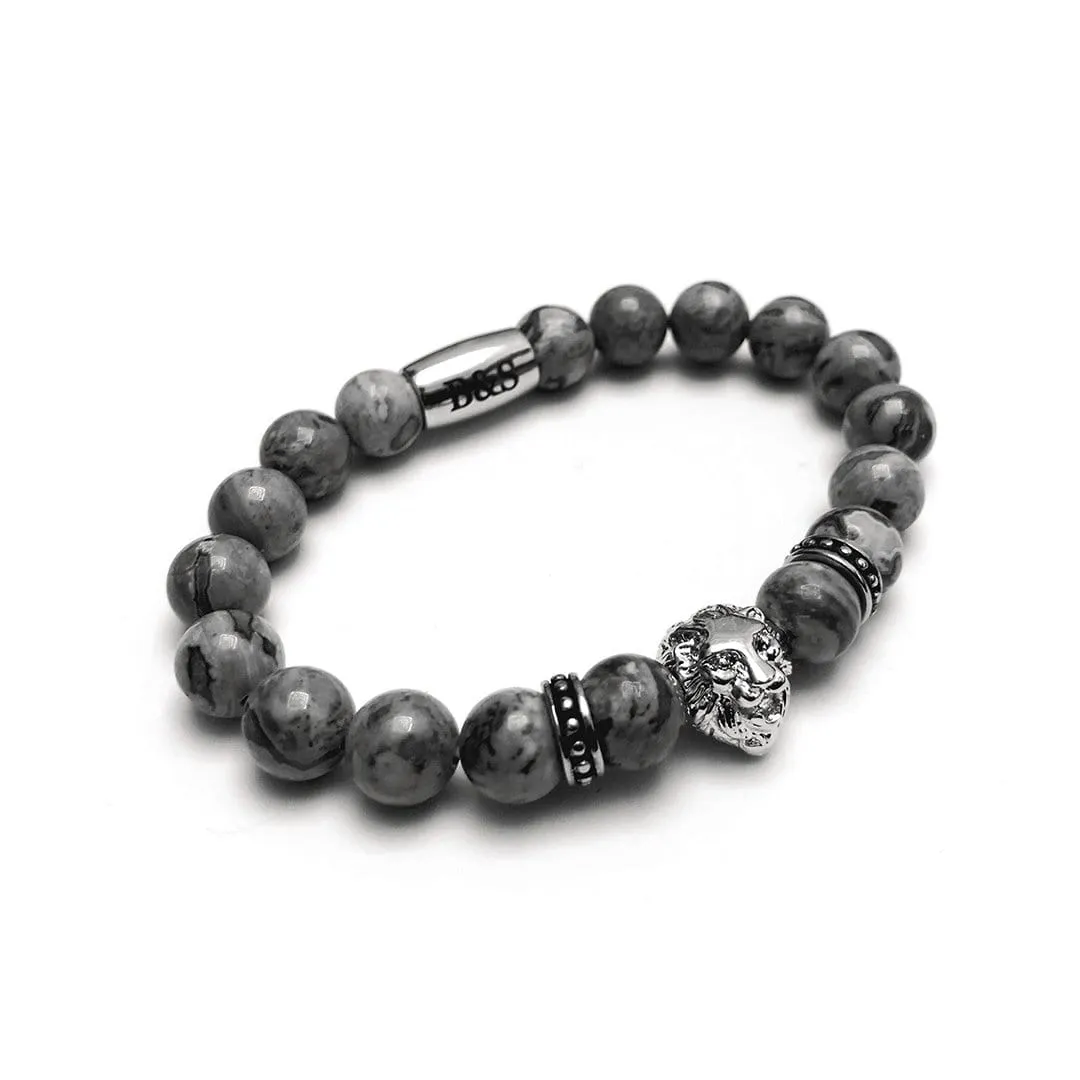 White Gold Lion & Grey Stones Bracelet